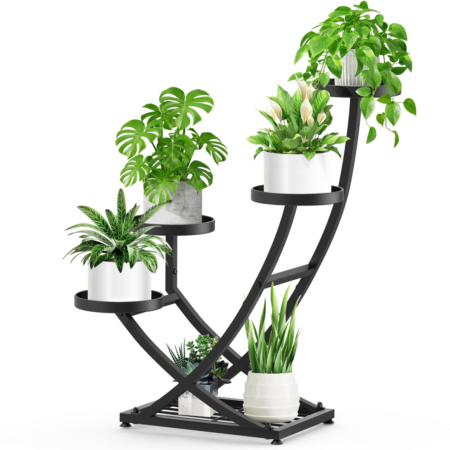 YOCOMEY Outdoor Plant Stand Metal Plant Stand Indoor, 5 Tier Heavy Duty Corner Plant Stands, Plant Shelf for Tall Plant Holder Shelves for Living Room Bedroom Modern Home Decor