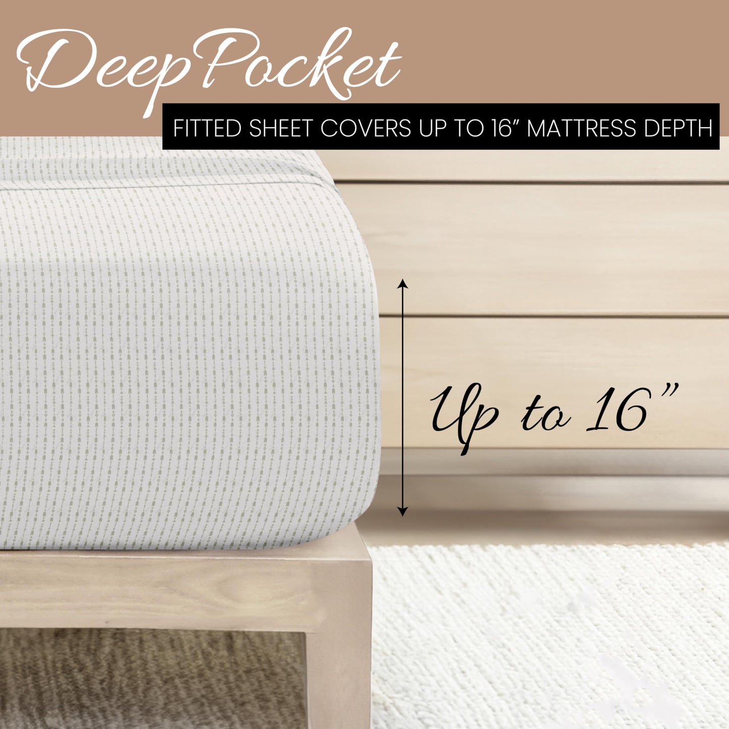 Linen Market Patterned Microfiber Queen Sheet Set 4 Piece – Oeko-TEX Certified Ultra Soft & Wrinkle-Free - 16" Deep Pocket Sheets - Easy Care Queen Size - Beaded Arrows Light Gray