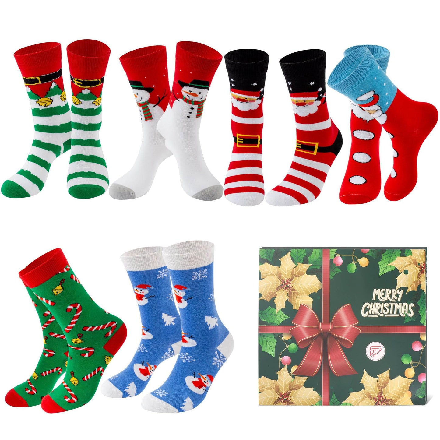 TENYSAF Fun Christmas Socks for Women - Funny Xmas Gifts for Female Novelty Cozy Crew Cotton Sock Set
