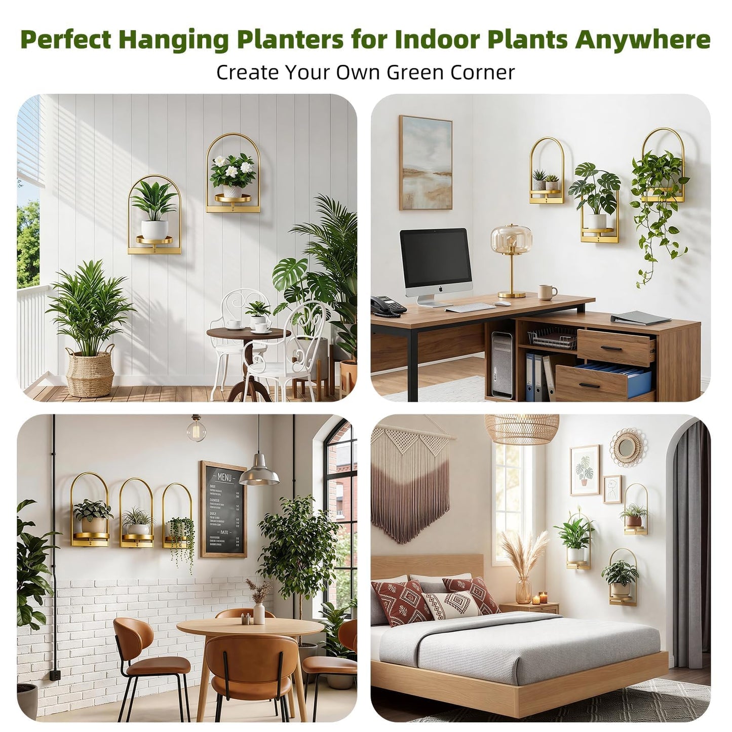 3 Pack Gold Wall Plant Holder for Indoor Plants, Metal Wall Mounted Plant Shelf for Small Pots, Decorative Hanging Wall Planter Display, Modern Wall Decor for Living Room, Bedroom, Entryway, Office