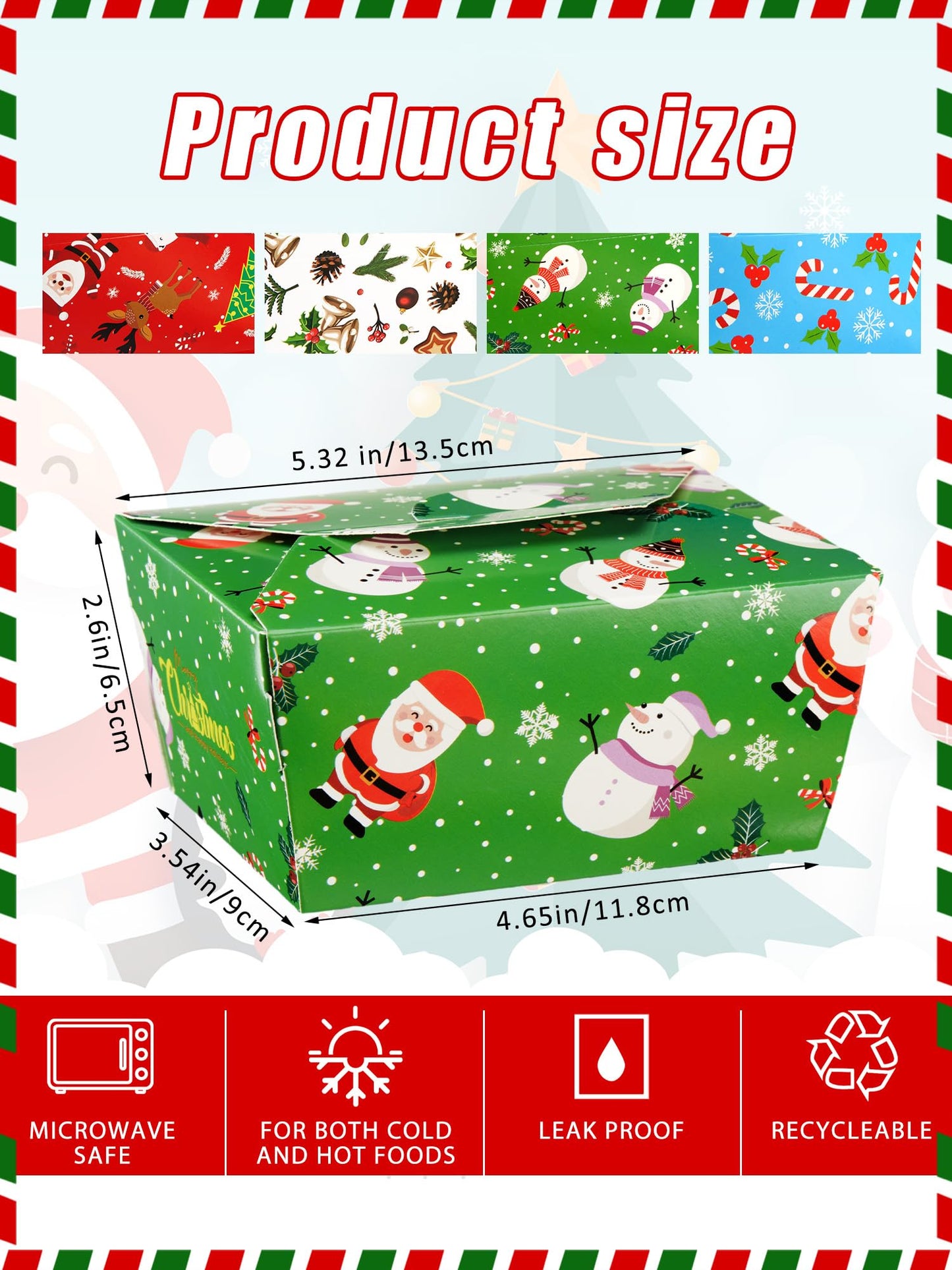 Estune 60 Pack Christmas Take out Food Boxes 2.56'' x 4.65'' x 3.54'' Christmas Disposable Treat Containers Candy Goodie Gift Boxes for Party Favor
