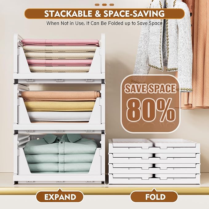 SNSLXH 8 Pack Stackable Closet Storage Bins, Space-Saving Wardrobe Organizer