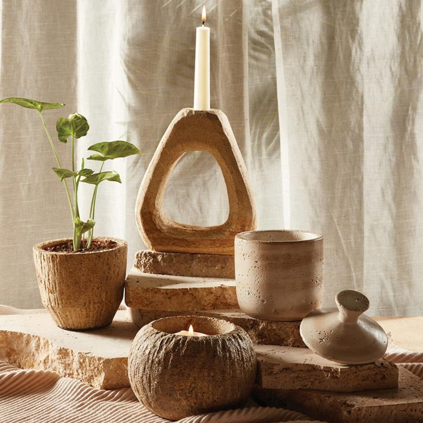 47th & Main Stone Pot Modern Décor for Coffee Table, 5" Dia x 4.25" H, Natural