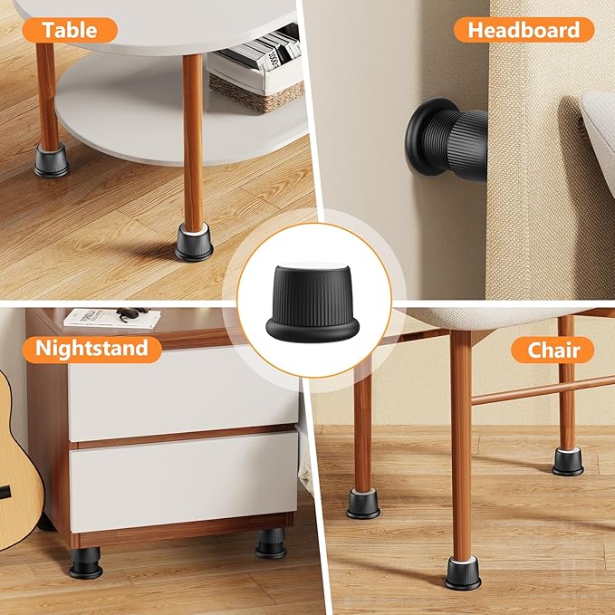 Adjustable Furniture Bed Risers, 1.6-2.6 inch Black, Durable Plastic Anti Slip