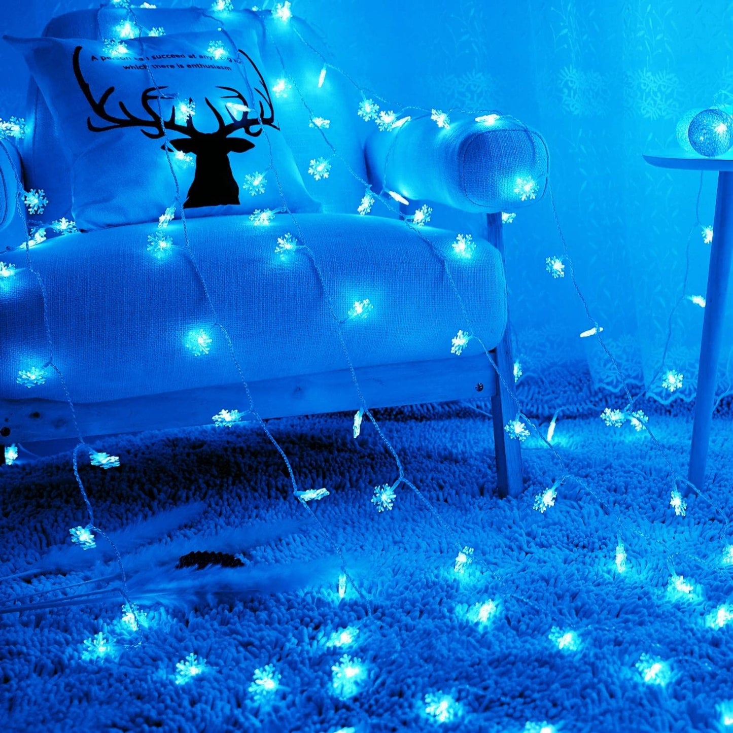 CESOF Christmas Lights, 20 Ft 40 LED Blue Snowflake String Lights Battery Operated Fairy Lights Hanging Lights for Bedroom Patio Room Party Home Xmas Decor Indoor Outdoor Christmas Tree Decoration