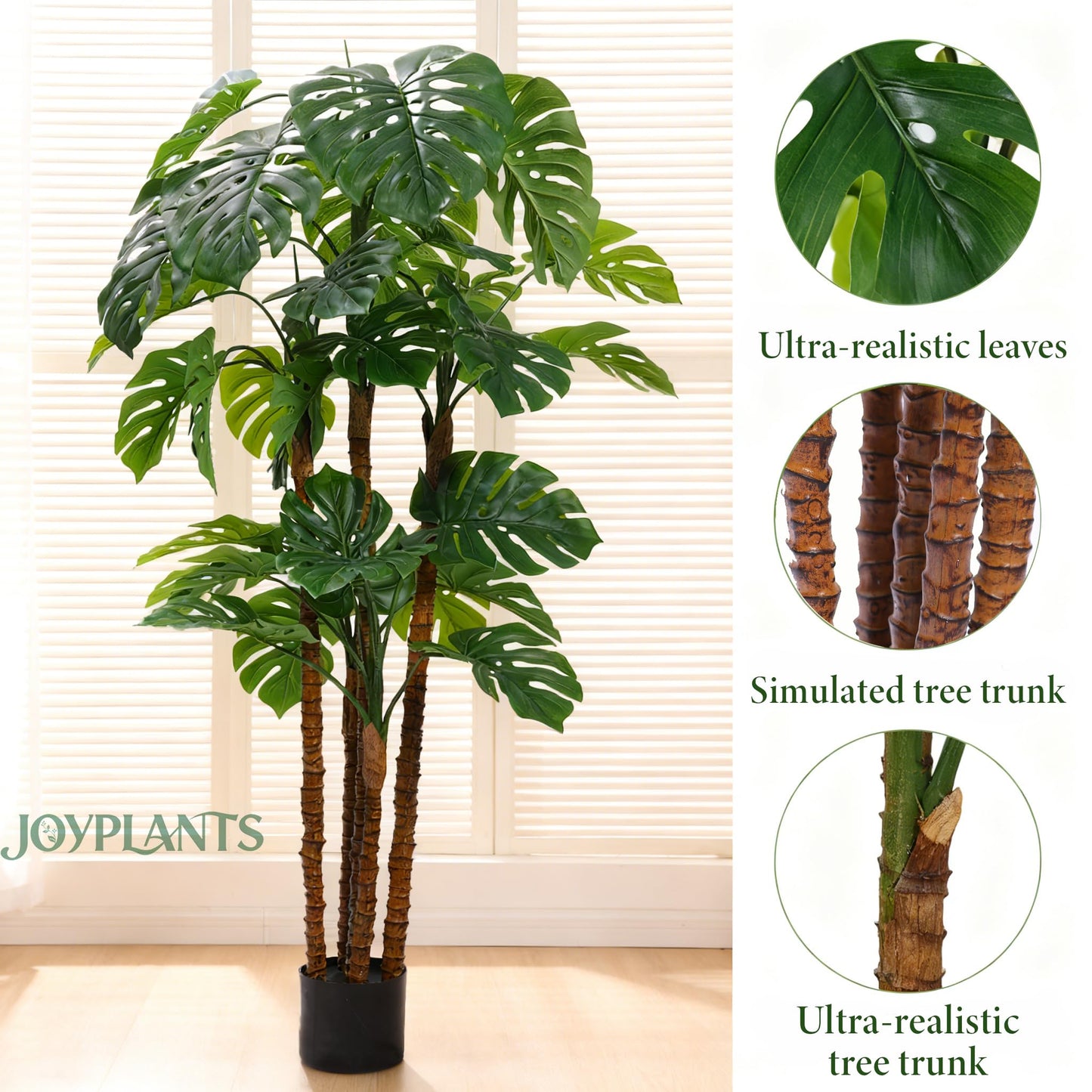 Joyplants 6FT Artificial Monstera,Fake Swiss Cheese Plants Faux Tropical with Bark and Black Pot for Indoor Outdoor Office Living Room Home Decor