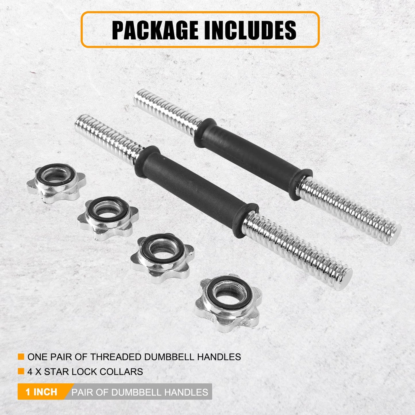 Threaded Dumbbell Rubber Handles 1 Inch Pair, 14" Adjustable Dumbbell Bar Handles, Fits Standard Weight Plates with 1” Diameter, for Gym Workouts, Exercise, Weightlifting, Sold in Pair