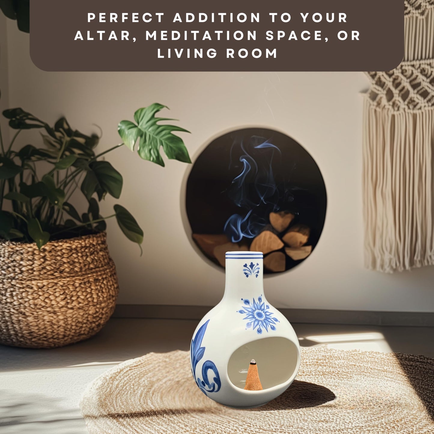 Ceramic Incense Holder – Palo Santo Burner for Sticks, Cones & More – Ash Catcher for Meditation, Altar, and Home Decor (Crystalhush)