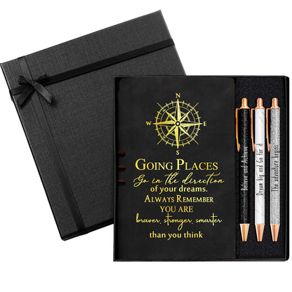 Resurhang 5 Pcs Class of 2026 Graduation Gift Set Inspirational Gifts for Graduation College Motivational Leather Journal Ballpoint Pen with Box for Senior Middle(Black)