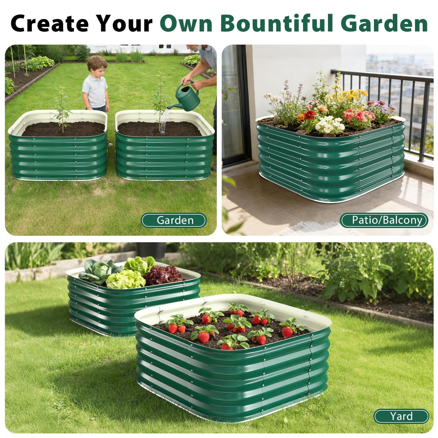 FCCRETA Galvanized Raised Garden Bed Outdoor, 17''Tall Square Metal Planter Boxes,Gardening Beds for Vegetable,Flower,Herb,Modular Above Ground