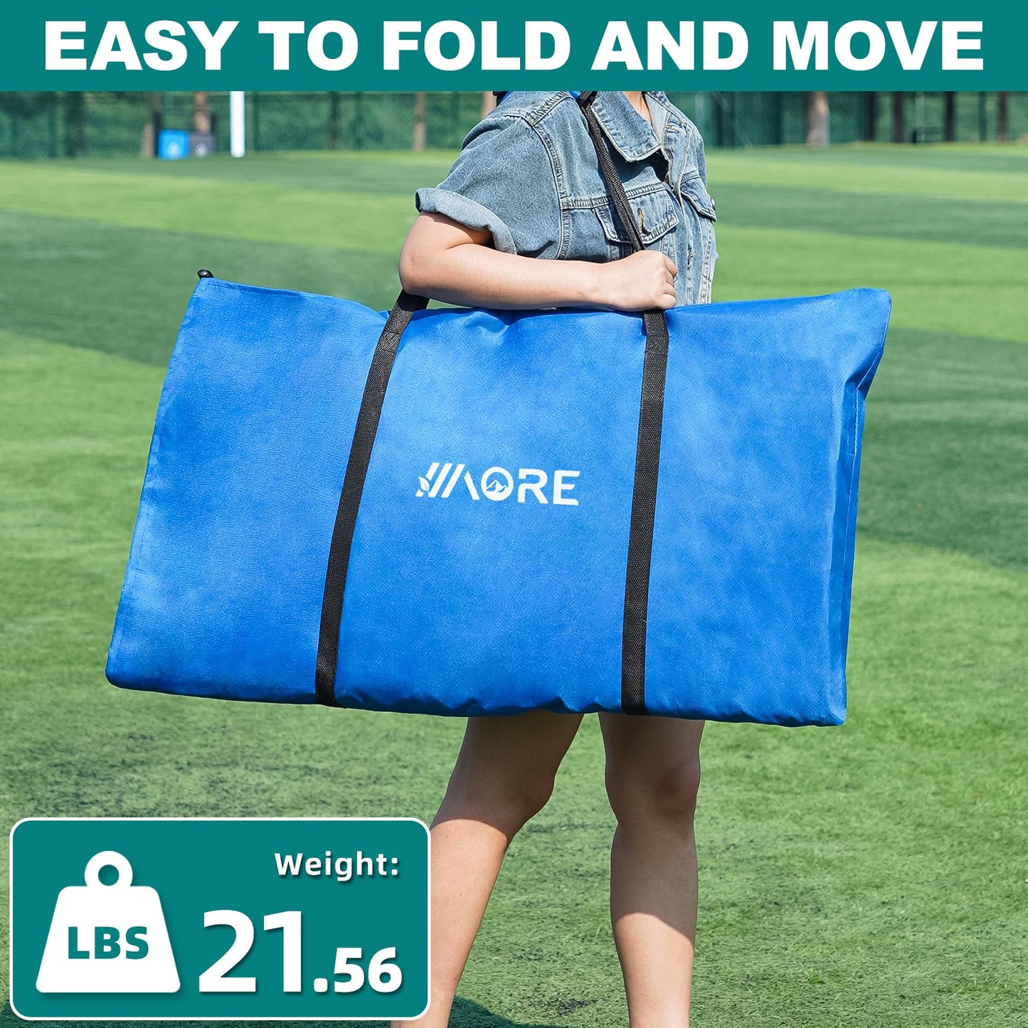 1MORE Portable Folding Bench, Foldable Sideline Bench for Team, 6 Seats Outdoor Camping Chair with Carry Bag & Backrest, Team Sport Sideline Bench for Football,Soccer, Fishing. Blue