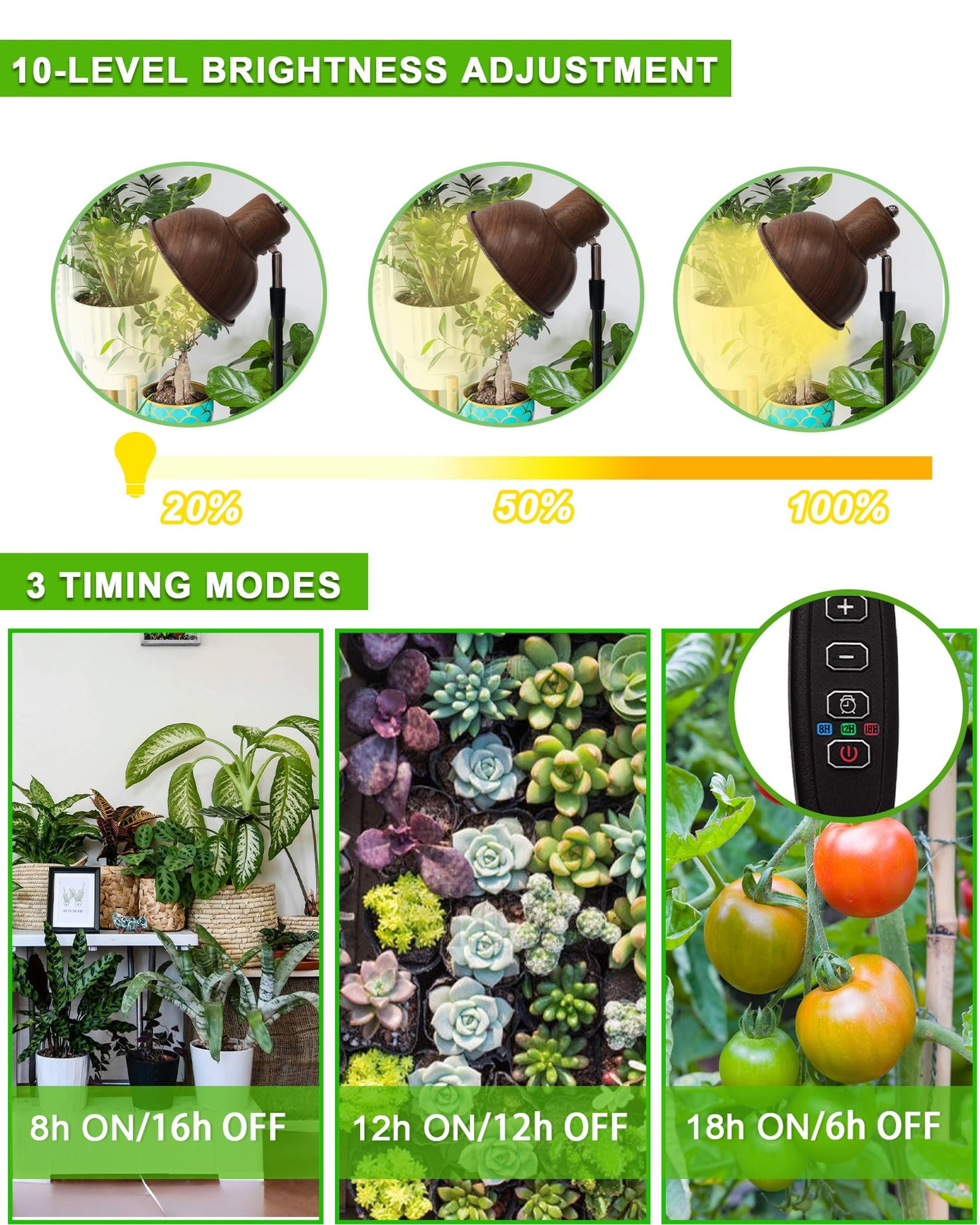 yadoker Plant Grow Light for Indoor Plant, Walnut Wood Grain LED Grow Light,Elevating Plant Lamp,Height Adjustable,Automatic Timer with 8/12/18Hours,10-Level Brightness,Ideal for Large Plant Grow