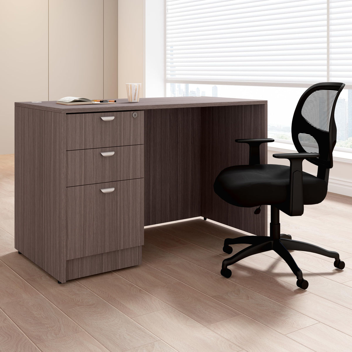Boss Office Products 48" x 24" Desk with File Pedestal, Driftwood