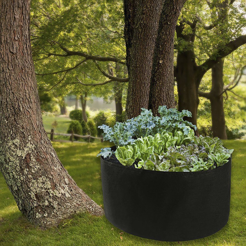 belupai 150 Gallon Round Fabric Planter, 46x20in Plant Grow Bag Felt Planting Container for Flowers Vegetables Fruits, Black Fabric Raised Garden Planting Bed for Gardening Outdoor(Black)