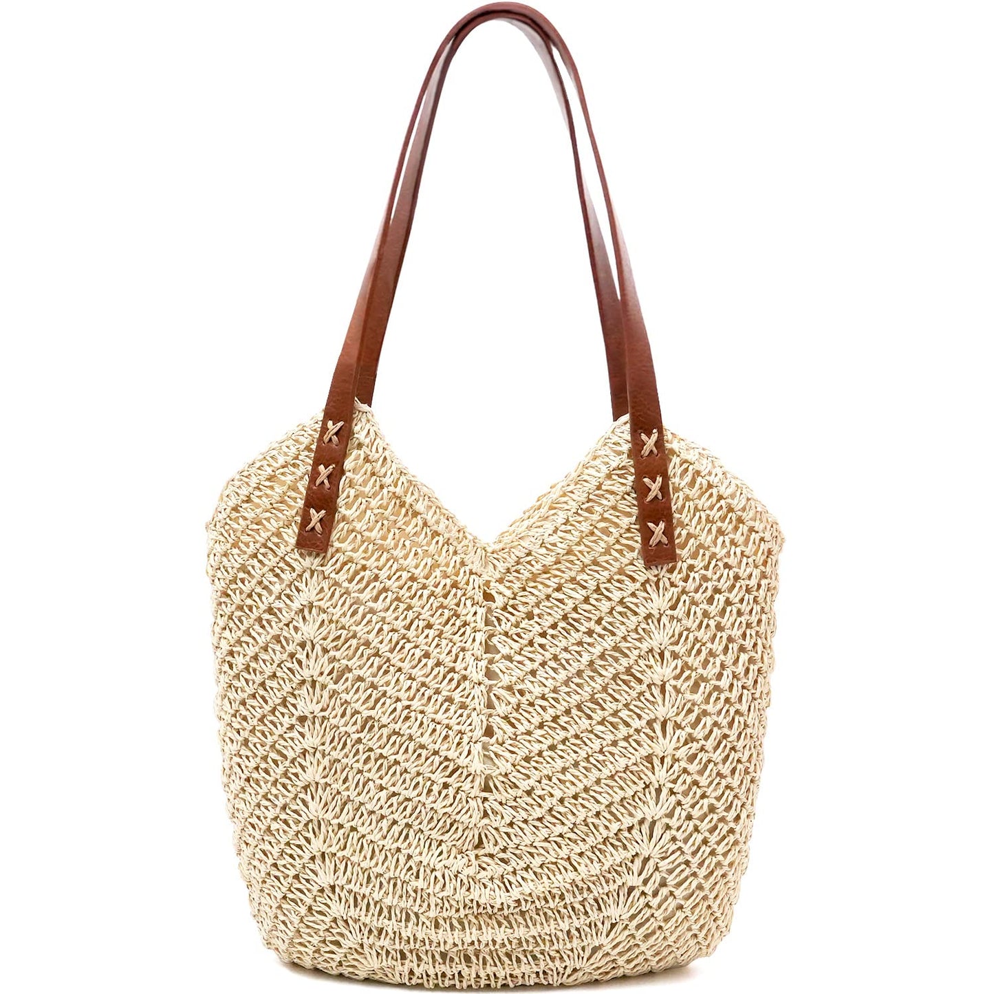 Straw Beach Bag for Women Large Straw Tote Bag with Zipper Summer Woven Bag Travel Straw Shoulder Bags for Vocation