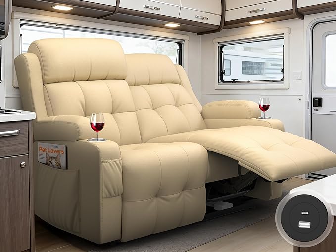 Reclining Loveseat with Pebble Texture Fabric, Loveseat Recliner with USB/Type