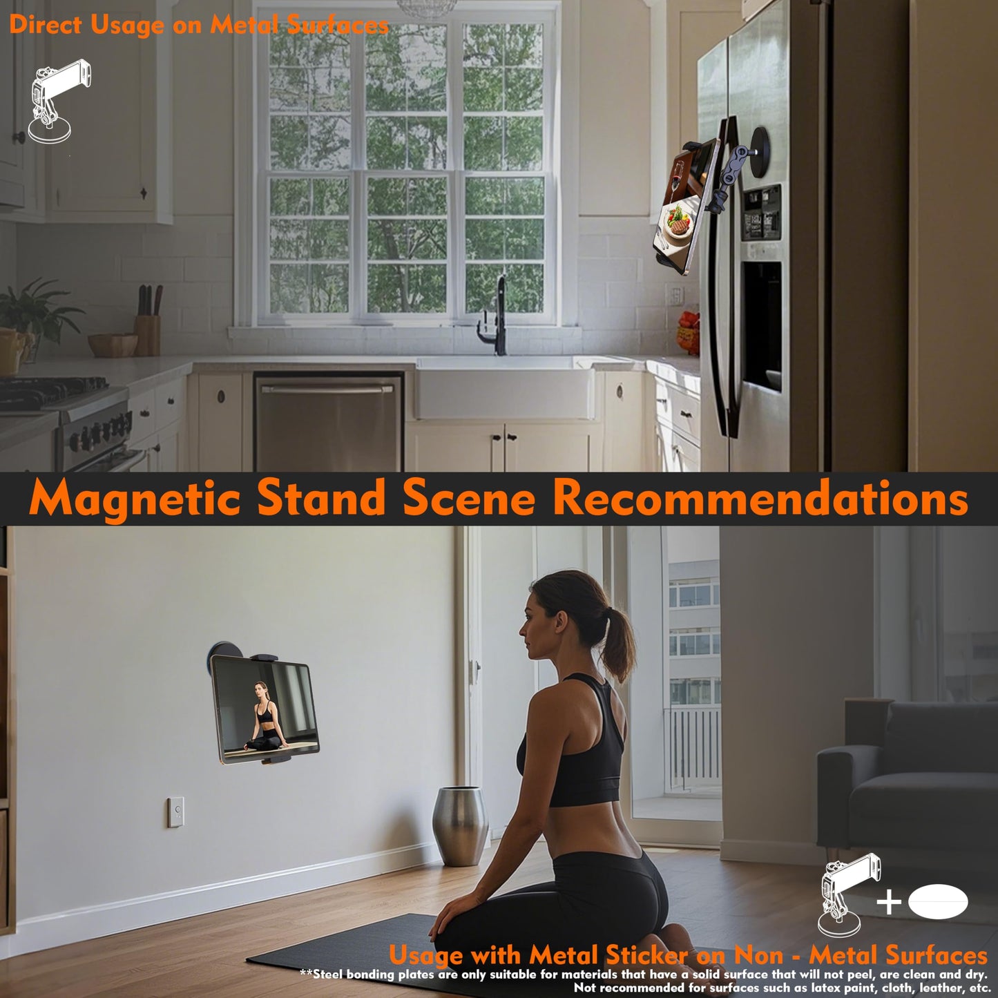 VasSmtCPH Universal Magnetic Tablet Holder 360°Adjustable 7.7" Aluminum Heavy Duty Arm 3.5" Magnetic Base for Fridge Whiteboard Gym Warehouse Kitchen Fits 4-13" Tablets, Phones