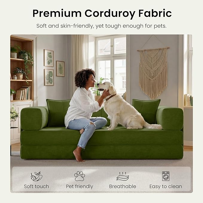 78.8" Convertible Sofa Bed, Corduroy Futon Couch
