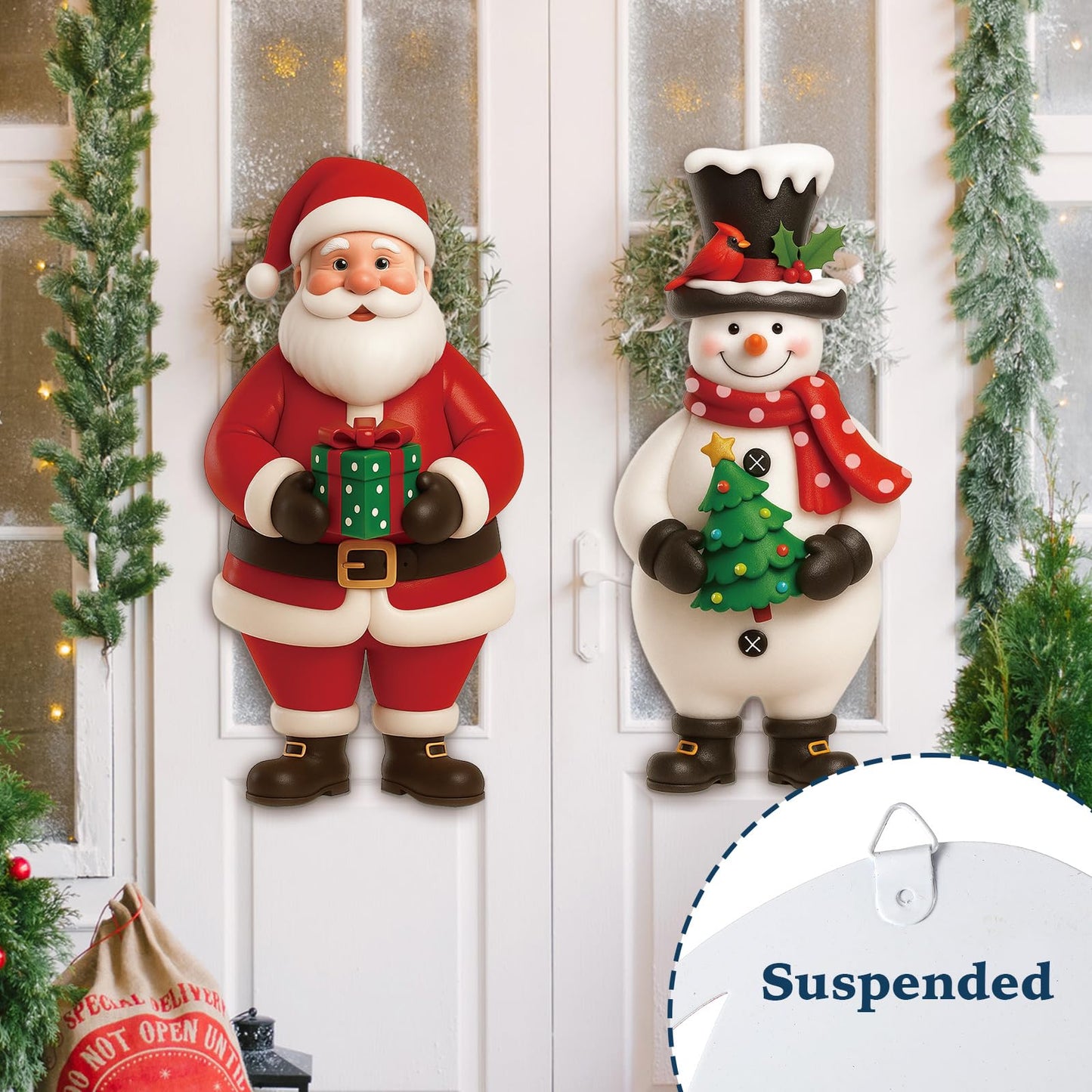 Nuanchu 2 Pcs Metal Christmas Yard Signs Decorative Santa Claus Snowman Yard Sign Stake 27.6 Inches Waterproof Xmas Garden Signs Christmas Outdoor Decorations for Outside Xmas Garden Holiday Party