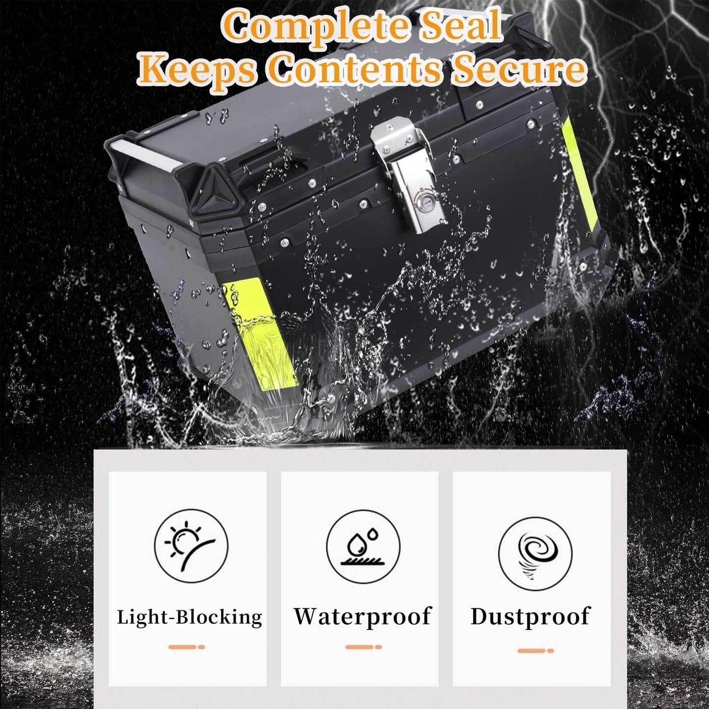 Kosoley Motorcycle Top Case 57L Trunk Tail Box Bag Aluminum alloy handle with Leather Lining Anti-Theft with Lock & Back Cushion Waterproof Dustproof Easy Installation with Universal Bracket Black