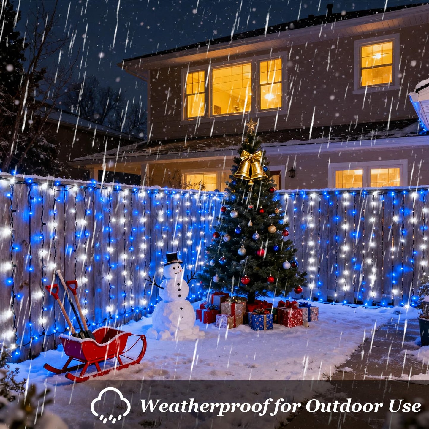300 LED Blue White Birthday Party Decorations Ocean Party Decor String Lights with 12 Modes Timer Dimmable, Green Wire Connectable Christmas Tree Lights, 75FT Fairy Lights for Bedroom, Outside, Xmas