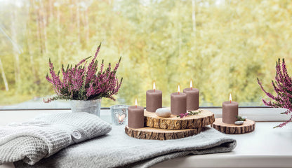 BOLSIUS 4 Pack Taupe Rustic Pillar Candles - 2.75 X 3.25 Inches - Premium European Quality - Includes Natural Plant-Based Wax - Unscented Dripless Smokeless 35 Hour Party and Wedding Candles