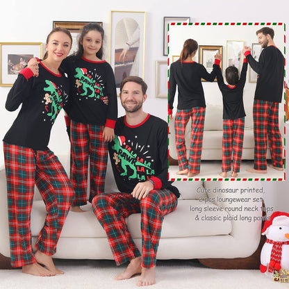 ANGELGGH Matching Christmas Pajamas for Family, Cute Vacation PJs Sets for Couples/Women/Men, Xmas 2 Piece Jammies Sleepwear (Youth, 2-3T, Black Dinosaur)