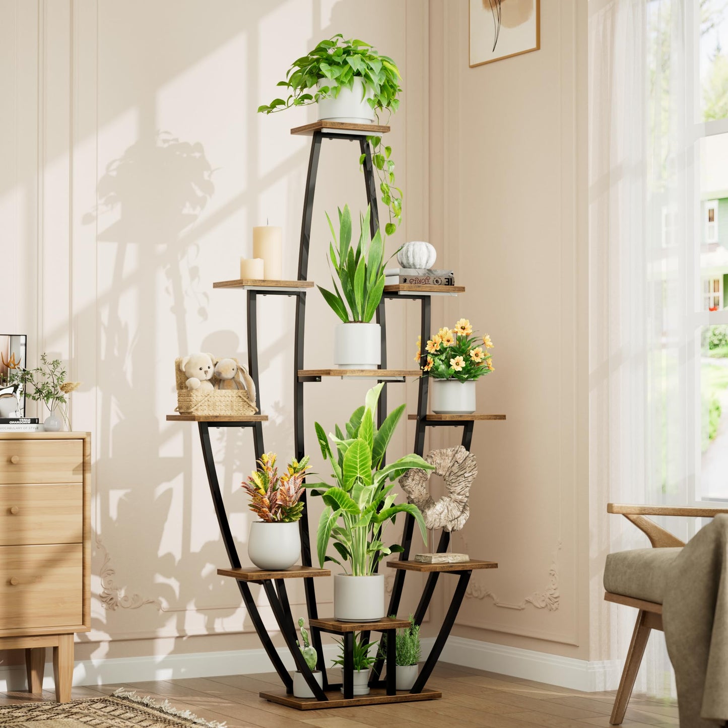 Plant Stand Indoor with Grow Lights - 10 Tiered Tall Plant Shelf Indoor, 59" Large Plant Stands for Indoor Plants, Metal Corner Flower Holder Rack Display for Living Room Patio Garden Balcony Home