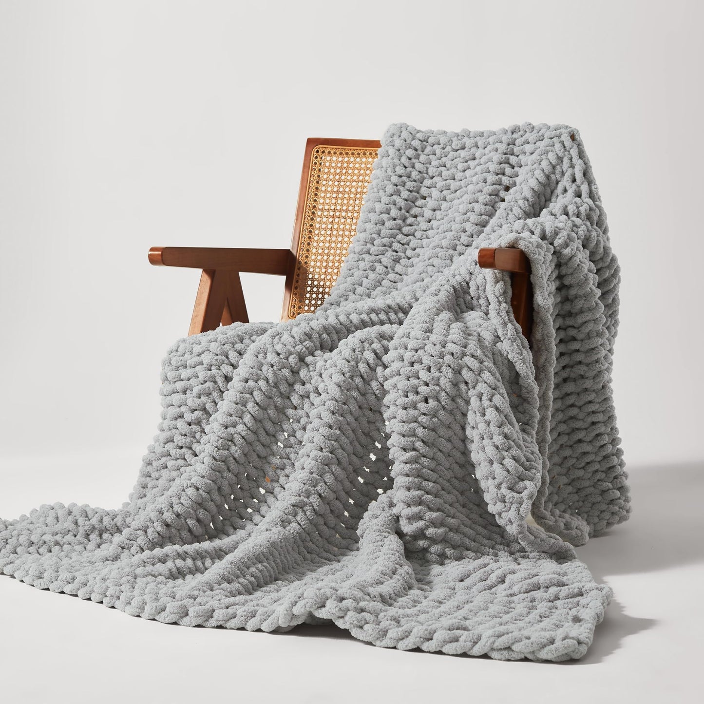 SLEEP ZONE Chunky Knit Throw Blanket for Couch, Throw Blankets for Bed - Hand Made Cozy Soft Large Rope Knot Heavy Blankets Home Decor (Grey, 50x60in)