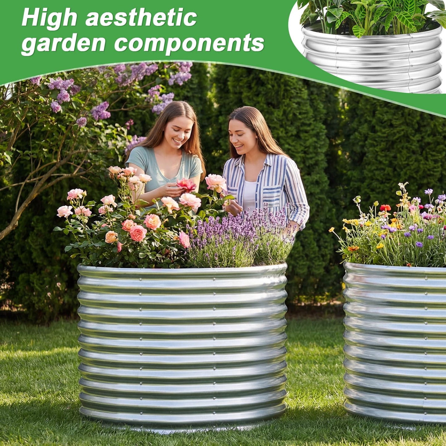 AHEONLAR 2 Pack 3x3x3ft Round Galvanized Raised Garden Bed Outdoor Metal Planter Bed Box for Vegetables Gardening