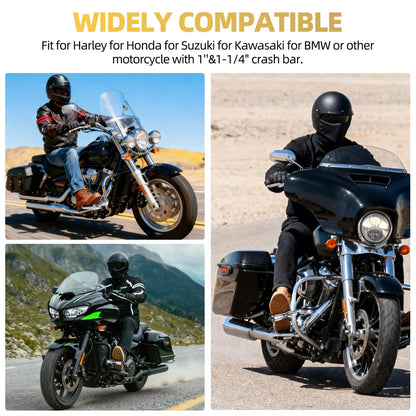 Upgraded Highway Footpegs, 1.25'' Motorcycle Highway Pegs Short Angled Adjustable Black and Rubber Style Fit for Harley Touring Street Glide Road King Softail Sportster Fit 1-1/4" Engine Guard(Chrome)
