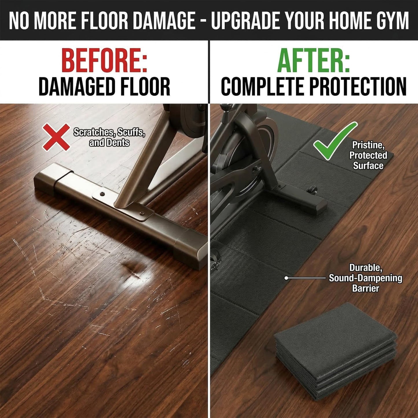 Wimwum Foldable Walking Pad Mat, High-Density PVC Treadmill Mat for Hardwood Floors & Carpet, 55" x 24" Space-Saving Exercise Equipment Mat for Under Desk Bike, Elliptical & Home Gym,Black
