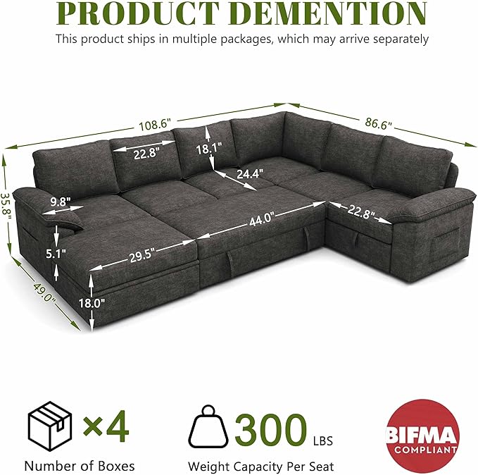 108 Inch Sectional Sleeper Sofa
