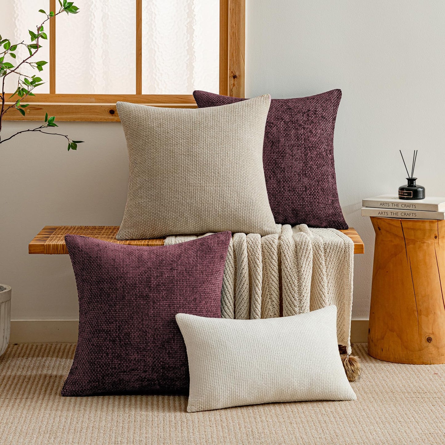 a moment Christmas Wine Red Chenille Throw Pillow Covers 20x20 Inch Pack of 2 Modern Decorative Throw Pillow Covers Farmhouse Cross Covers Home Decor for Sofa Bedroom Living Room
