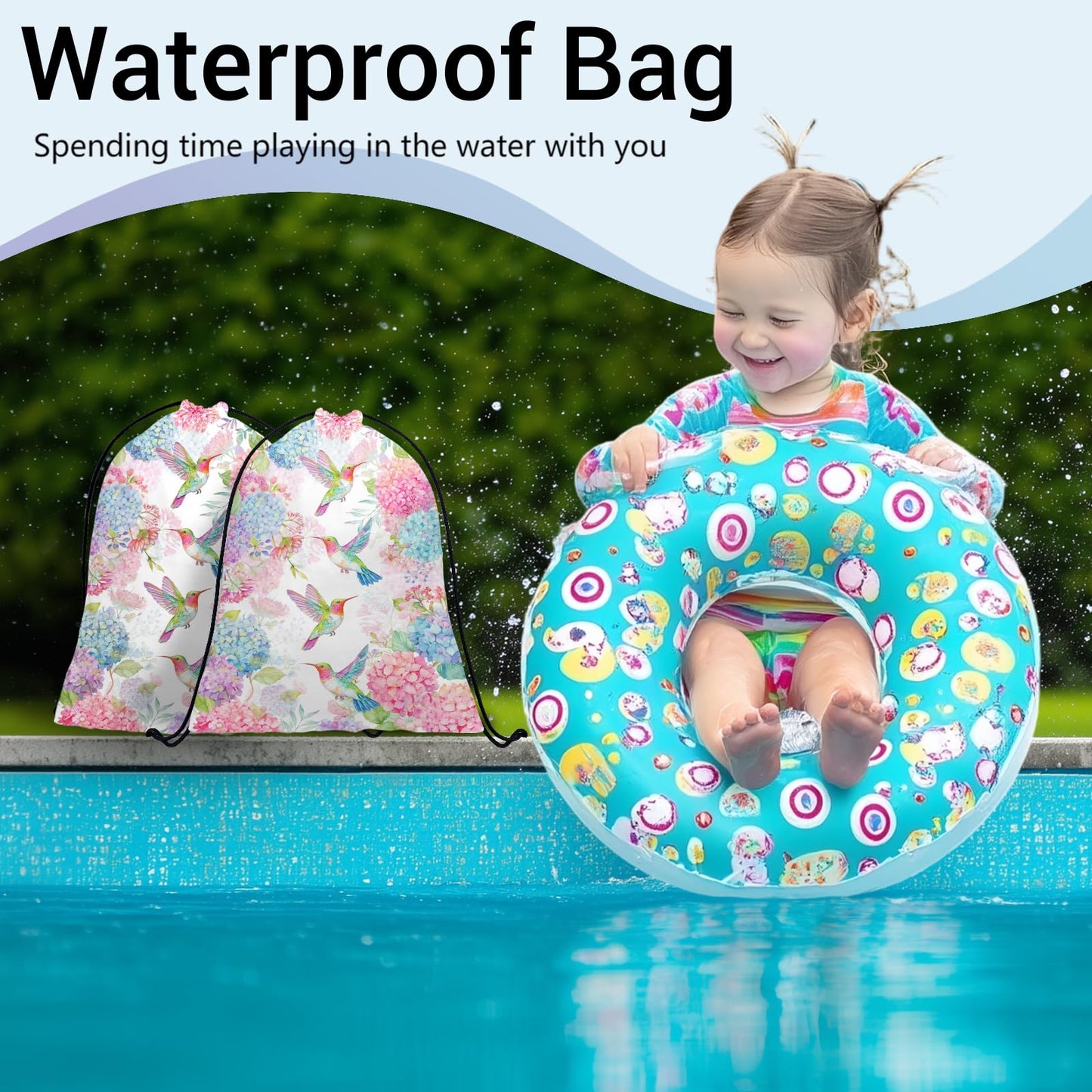 GAIIIIYOU Hummingbird Gymnastics Grip Bag Hydrangea Waterproof String Bag for Gym