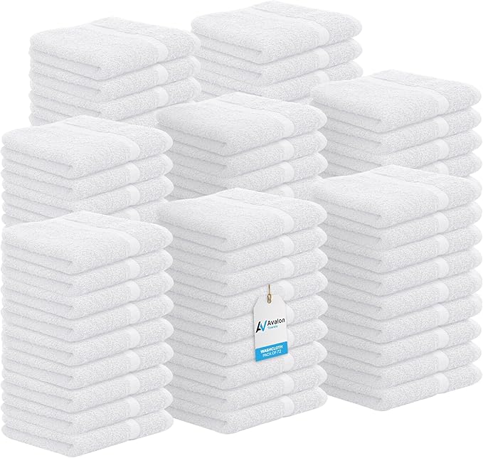 Avalon Towels Cotton Washcloths – Size 12x12 Inches, 100% Ring Spun Cotton