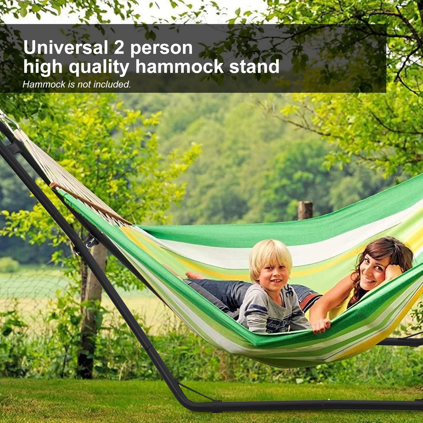 Universal 2 Person Hammock Stand, Heavy Duty Steel Hammock Stand 550 lbs Capacity, Fits 9 to 14 Foot Hammocks for Outdoor Indoor Adjustable Portable Hammock Stand with Chain, Hook, and Carrying Bag