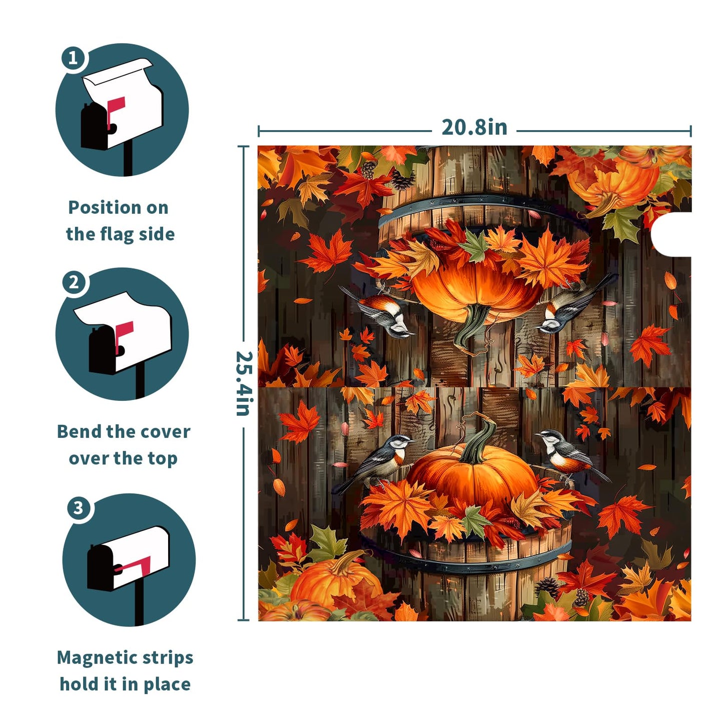 Autumn Thanksgiving Pumpkin Magnetic Mailbox Covers Fall Maple Leaf Mail Box Cover Decoration Fall Autumn Large 25.5"x21" Mailbox Wrap Decor for Home Garden Yard Outside Decor
