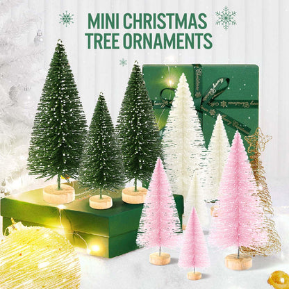 9Pcs Mini Christmas Trees Christmas Decor Artificial Christmas Decorations with 4 Sizes, Christmas Tree Bottle Brush Trees Christmas Table Decorations (Green Beige Pink)