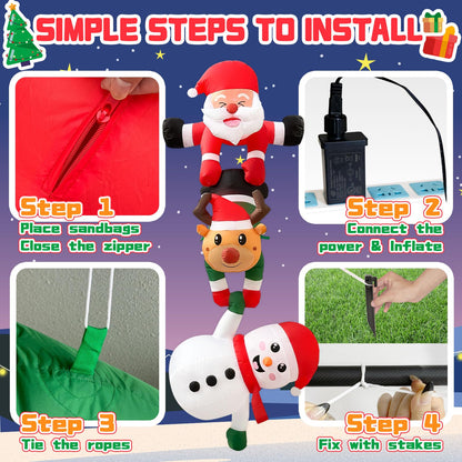 OurWarm 8FT Hanging Christmas Inflatables Decorations, Climbing Santa Claus with Reindeer & Snowman, Xmas Decor for Beam Roof Tree Indoor Home Party