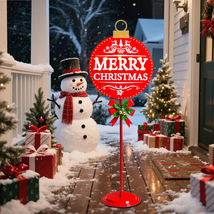 Vigdur Merry Christmas Sign - 34" Lighted Metal Holiday Ball Decoration Battery Operated with Timer, Christmas Yard Decorations for Indoor Outdoor Yard Lawn Party Holiday Décor