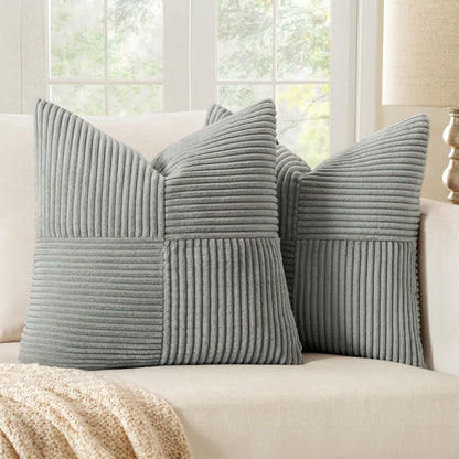 MIULEE Black Corduroy Pillow Covers Pack of 2 Boho Decorative Spliced Throw Pillow Covers Soft Couch Pillowcases Cross Patchwork Textured Cushion Covers for Living Room Bed Sofa 18x18 inch