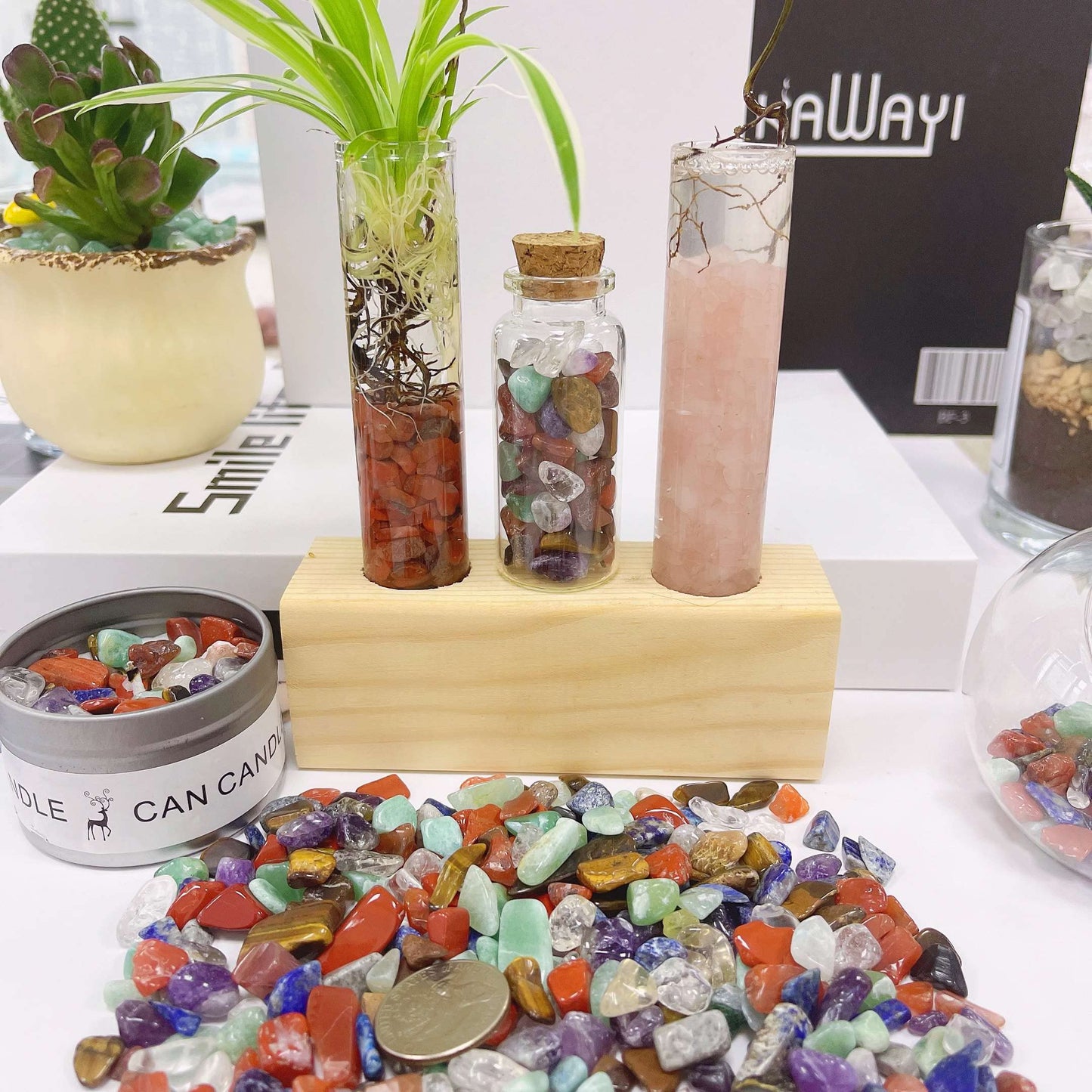 LAIDANLA Decorative Tumbled Gravel Chakra Colorful Crystals Chip Polished Bulk Natural Gem Aquarium Gravel Rocks Pebbles Fish Tank Gravel Vase Filler Succulents Terrarium Supplies 100g