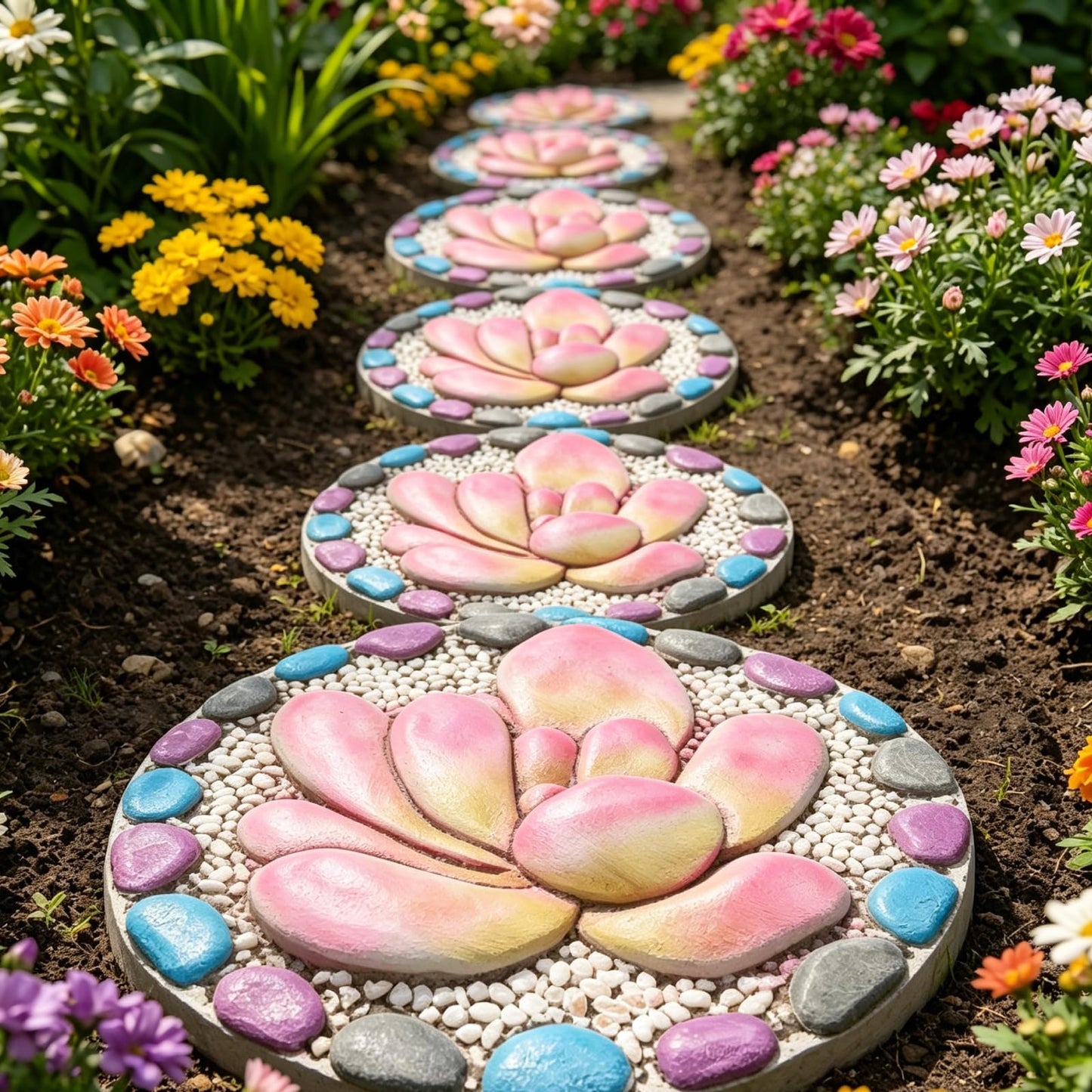 LC LCdecohome Succulent Pattern Cement Stepping Stones - Garden Stepping Stones Outdoor Pavers for Outside Walkway Gifts for Grandma Garden Stones Decorative Sculpture Yard Art 0.75 * 10 * 10 Inch