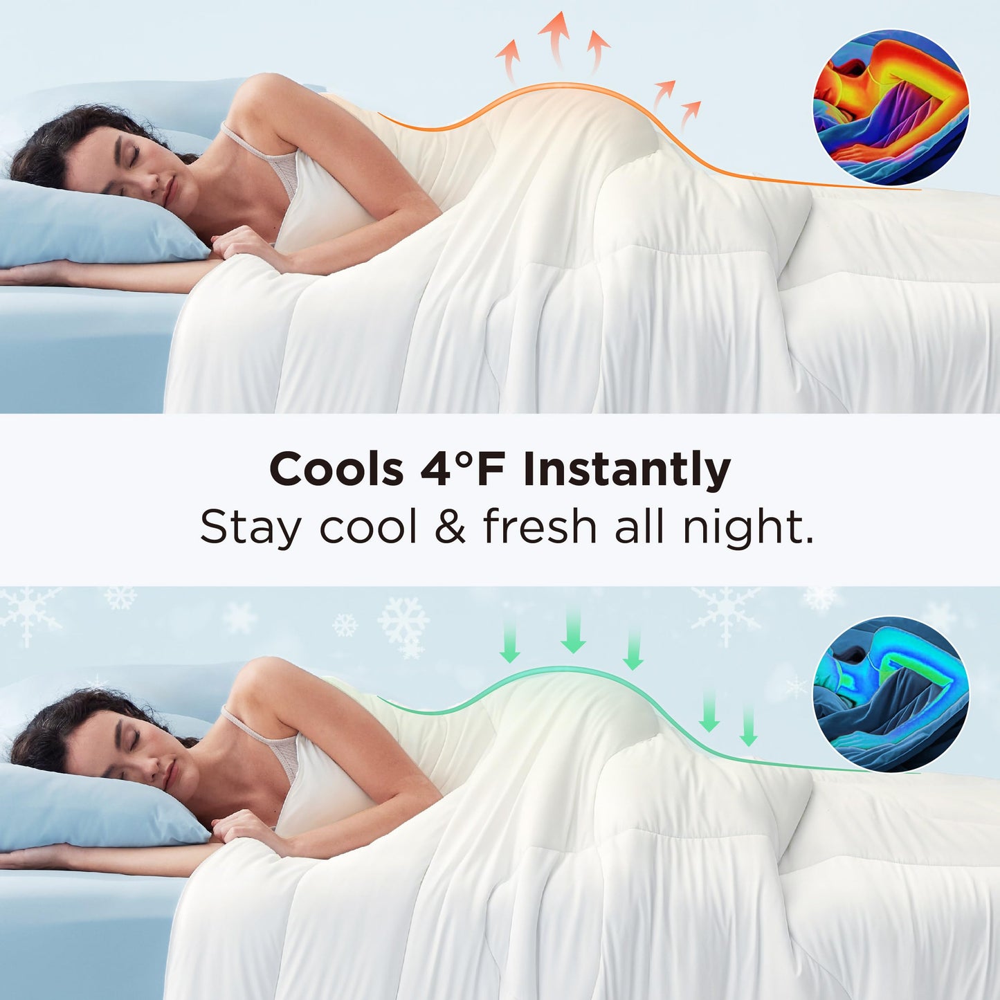 Bedsure Cooling Comforter Bundle Cooling Pillow Cases for Hot Sleepers with Dual-Sided Cool Tech, 2 Pack HA & Ceramides Infused Silky Cooling Pillowcases Soft for Skin & Hair, White, Queen Size