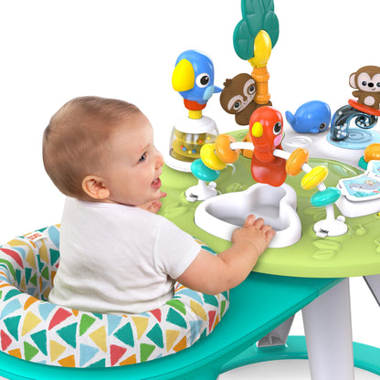 Bright Starts, Around We Go 2-in-1 Walk-Around Activity Centre and Play Table - Tropic Cool, Walker with Music, Lights and Interactive Toys, Removable Seat, Ages 6 Months Plus
