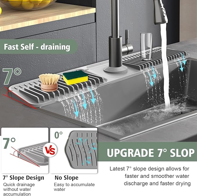 24-Inch Kitchen Sink Splash Guard Mat | 7° Slope