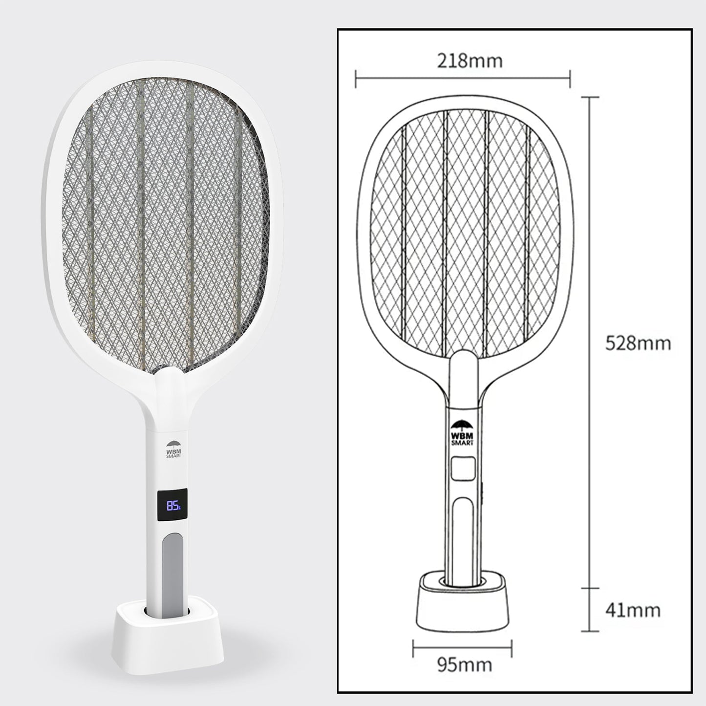 WBM SMART 2 in 1 Electric Bug Zapper, Mosquitoes Trap Lamp & Racket, USB Rechargeable Electric Fly Swatter for Home and Outdoor Powerful Grid 3-Layer Safety Mesh Safe to Touch