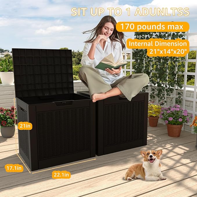 DRATO 31 Gallon Deck Box, Outdoor Storage Box for Patio Cushion, Garden Tools, Waterproof Resin Storage Box (Black，31 Gallon)