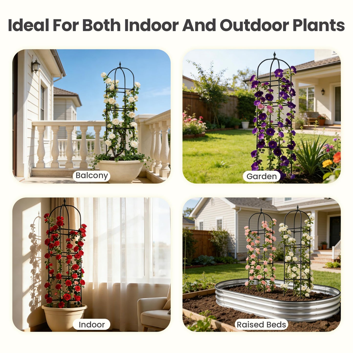 2 Pack 70.87" Garden Obelisk Trellis for Climbing Plants – Rustproof Metal Plant Tower, Pyramid Design for Roses, Clematis, Jasmine, and Vegetable Vines, Indoor & Outdoor Use, Black